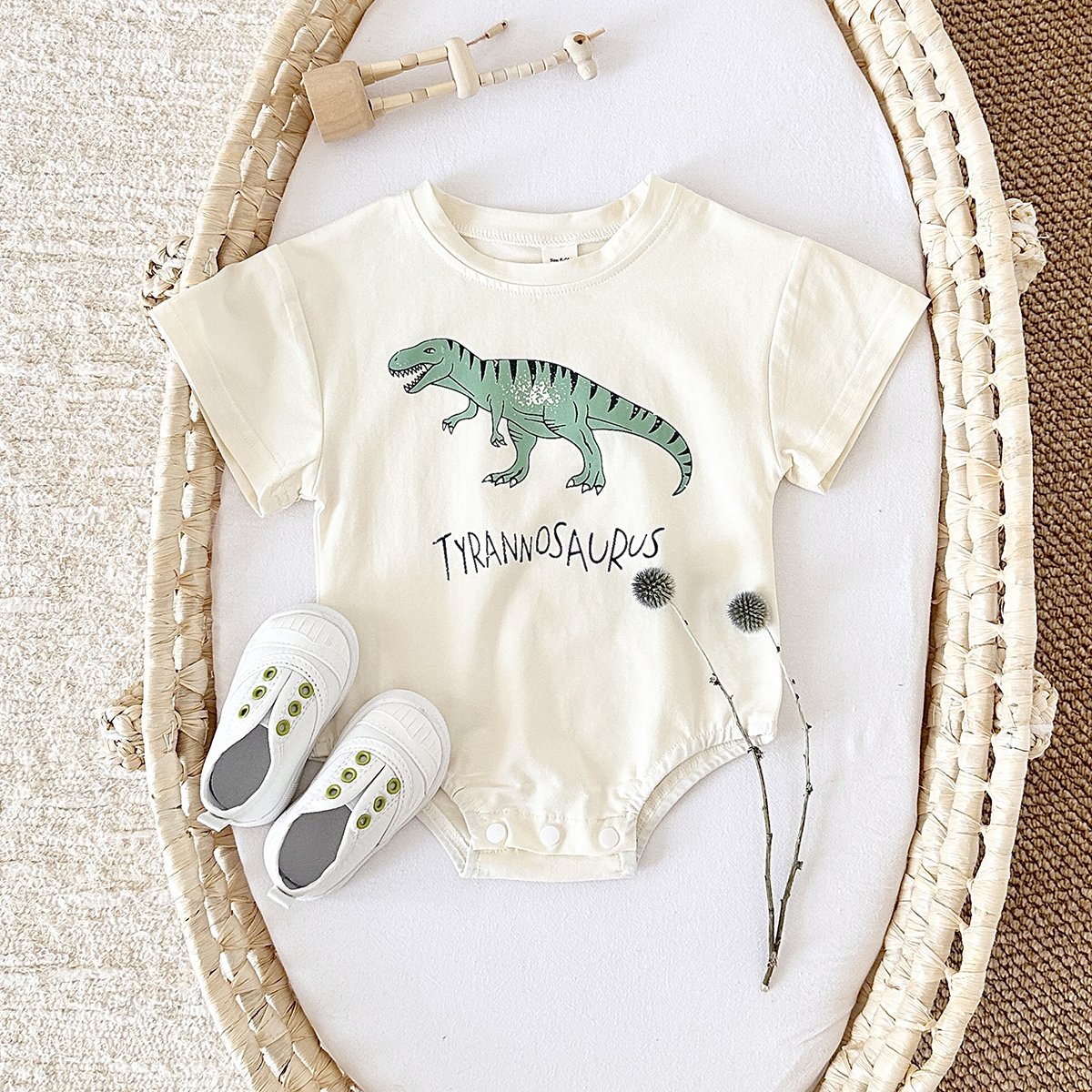 Baby Rompers Clothing Wholesale Summer Newborn Animal Dinosaur Print Jumpsuit Cotton Round Neck Short Sleeve Sleep Clothes
