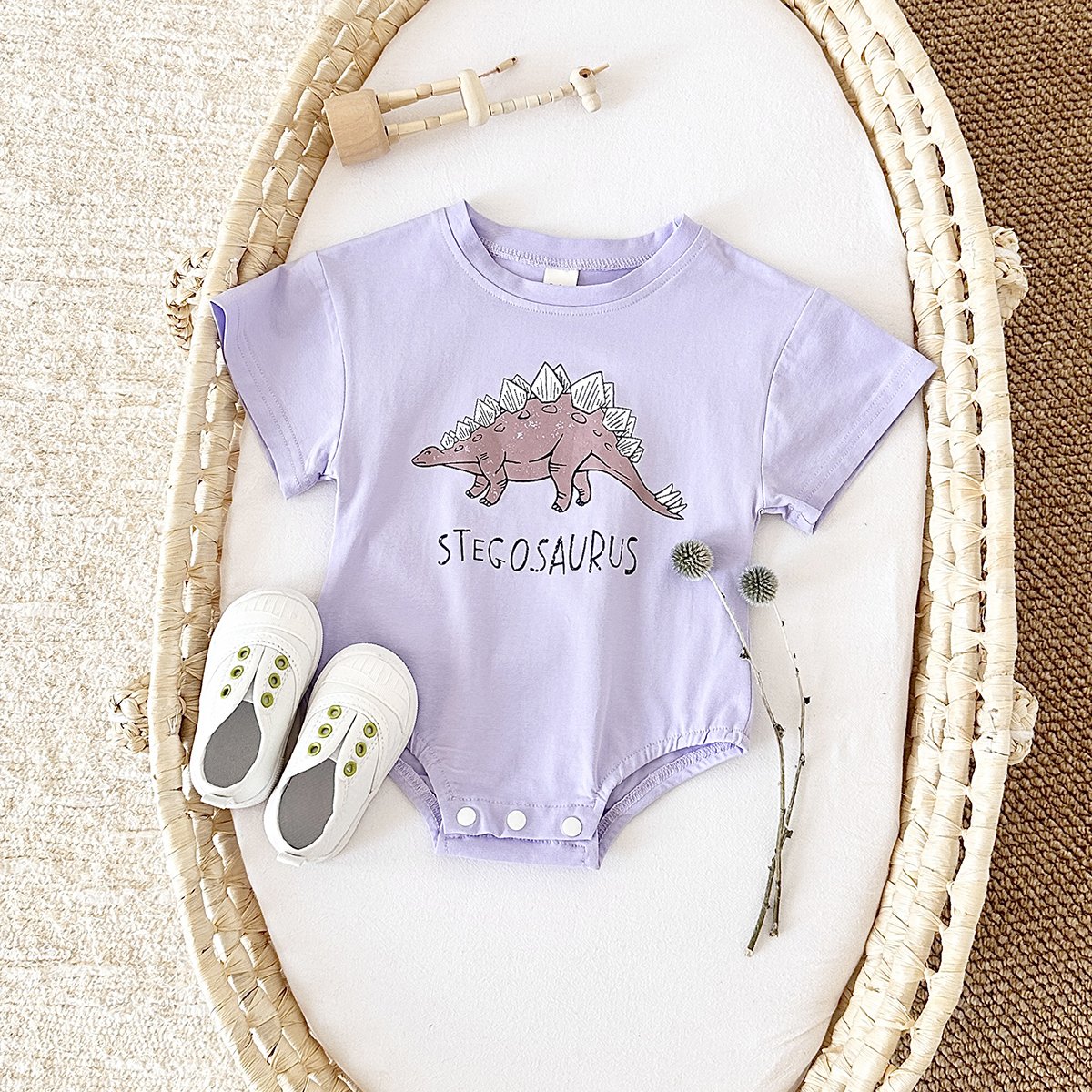 Baby Rompers Clothing Wholesale Summer Newborn Animal Dinosaur Print Jumpsuit Cotton Round Neck Short Sleeve Sleep Clothes