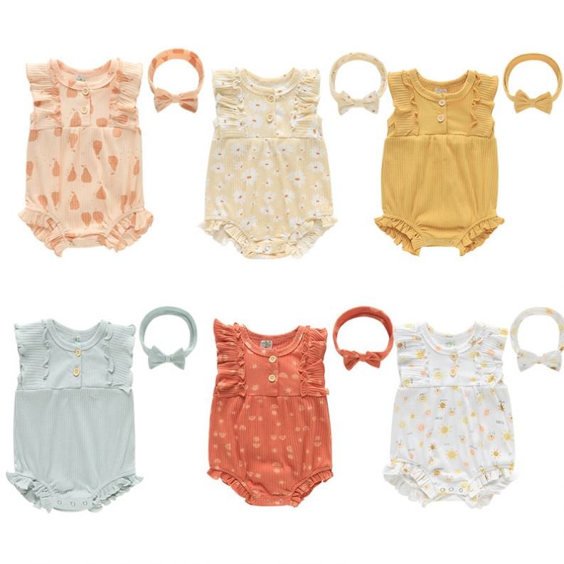 Oem Service High Quality 100% Fabric Cotton Material Baby Romper Set Rompers