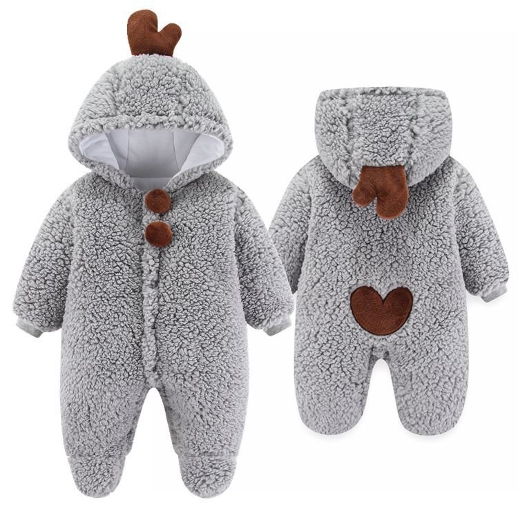 0-1 Year Old Baby Boys And Girls Baby Onesie Autumn And Winter Set Thick Warm Outdoor Clothing