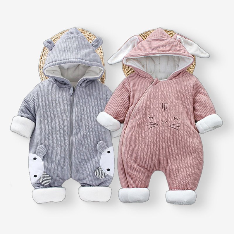 Newborn clothing Autumn and winter new baby thick hooded jumpsuit long sleeve baby warm bodysuit