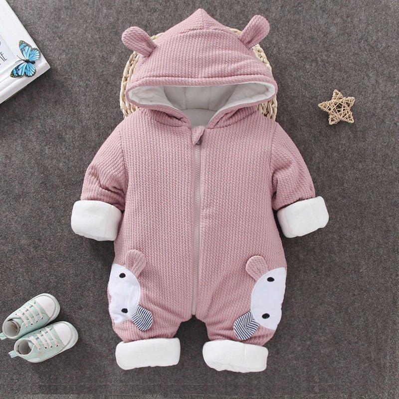 Newborn clothing Autumn and winter new baby thick hooded jumpsuit long sleeve baby warm bodysuit