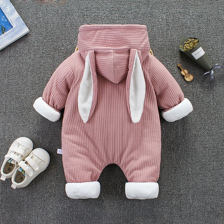 Newborn clothing Autumn and winter new baby thick hooded jumpsuit long sleeve baby warm bodysuit