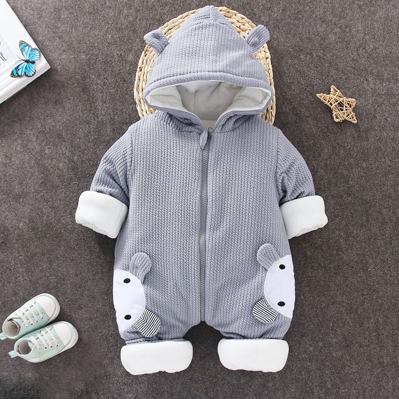 Newborn clothing Autumn and winter new baby thick hooded jumpsuit long sleeve baby warm bodysuit