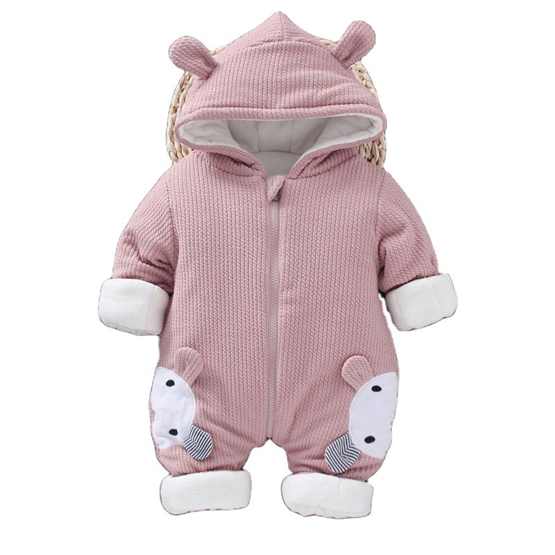 Newborn clothing Autumn and winter new baby thick hooded jumpsuit long sleeve baby warm bodysuit
