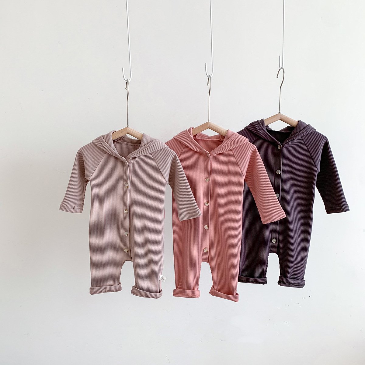 INS Baby Long Sleeve Threaded Pit Strip Jumpsuit Newborn Open-Button Rabbit Hoodie Baby Bunny Romper Bodysuit