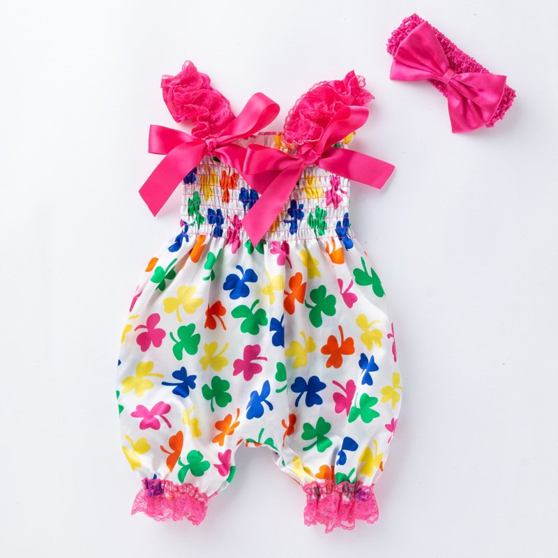 New Design Toddler Suspender Rompers Kids Overalls Baby Girl Lace Bow On Strap Leg Opening