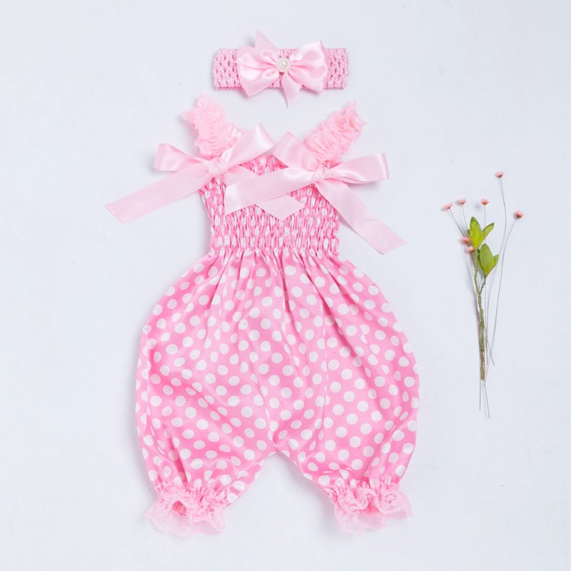 New Design Toddler Suspender Rompers Kids Overalls Baby Girl Lace Bow On Strap Leg Opening