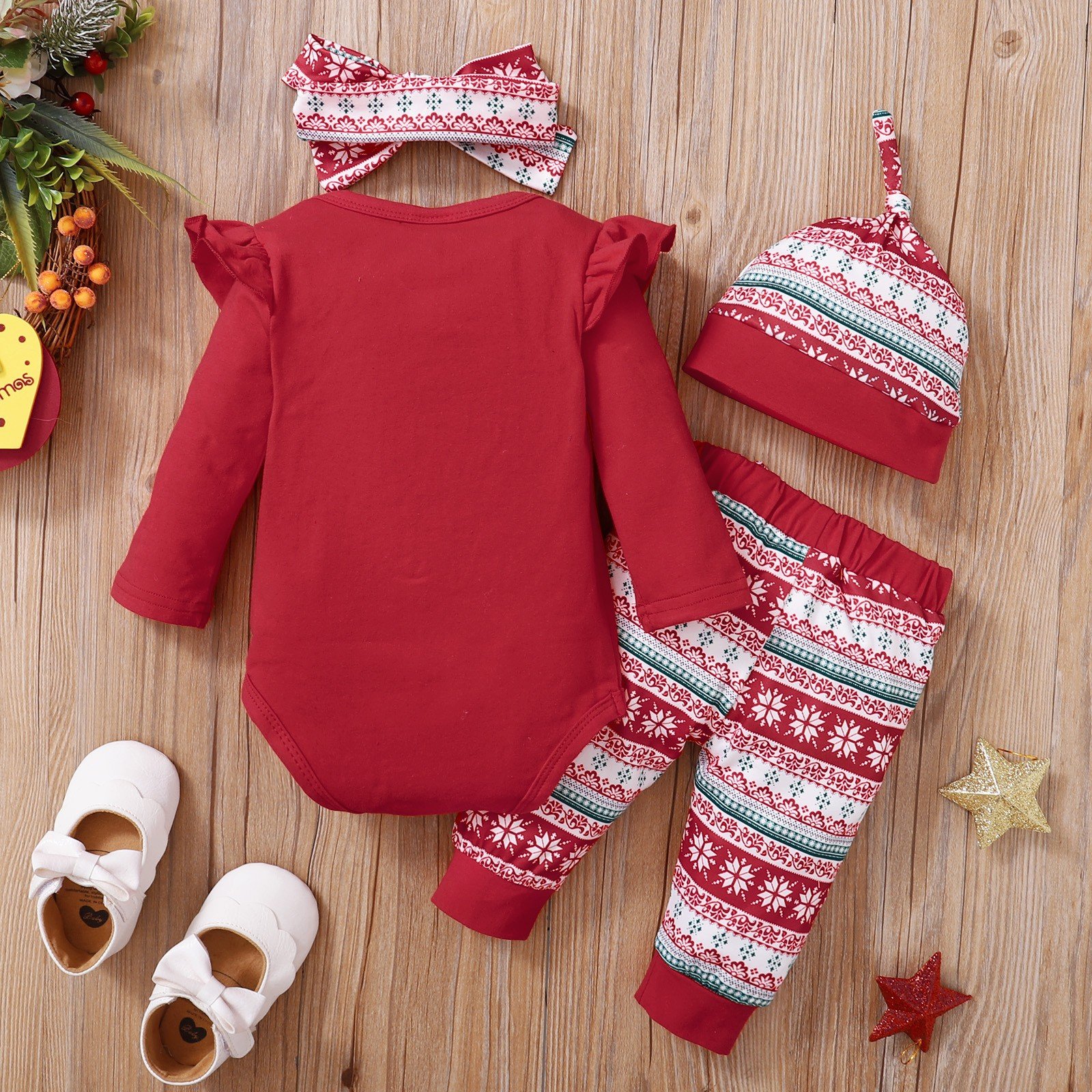 Newborn Bodysuit Clothes Set Baby Romper Jumpsuit Tops Pants Hat Outfits Baby Girls First Christmas Clothing