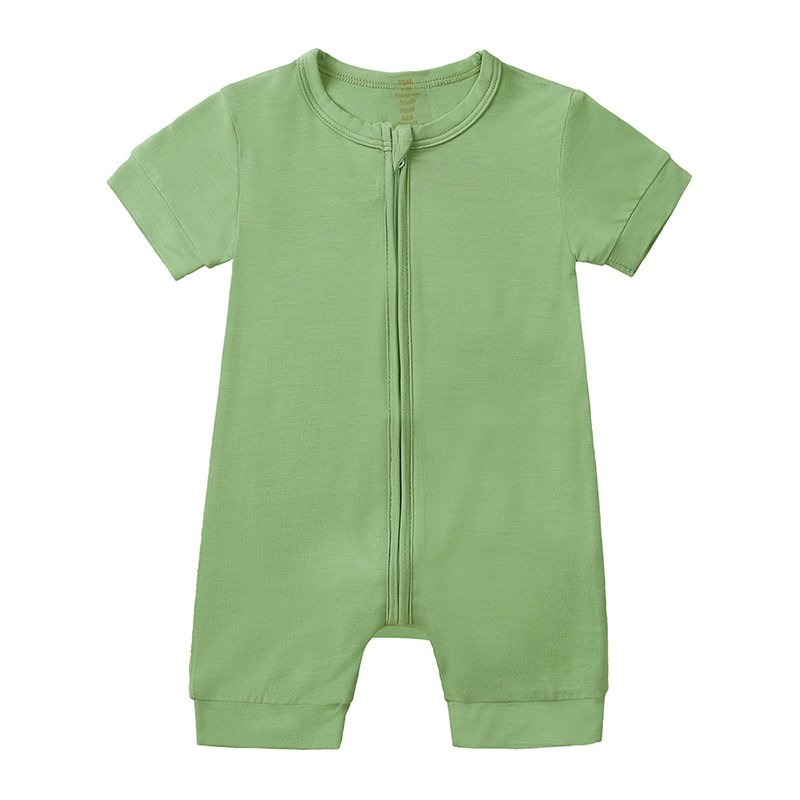 Customization Bamboo Baby Pajamas Newborn Baby Clothing Unisex Zipper Solid Short Sleeved Baby Rompers Clothes Of Summer