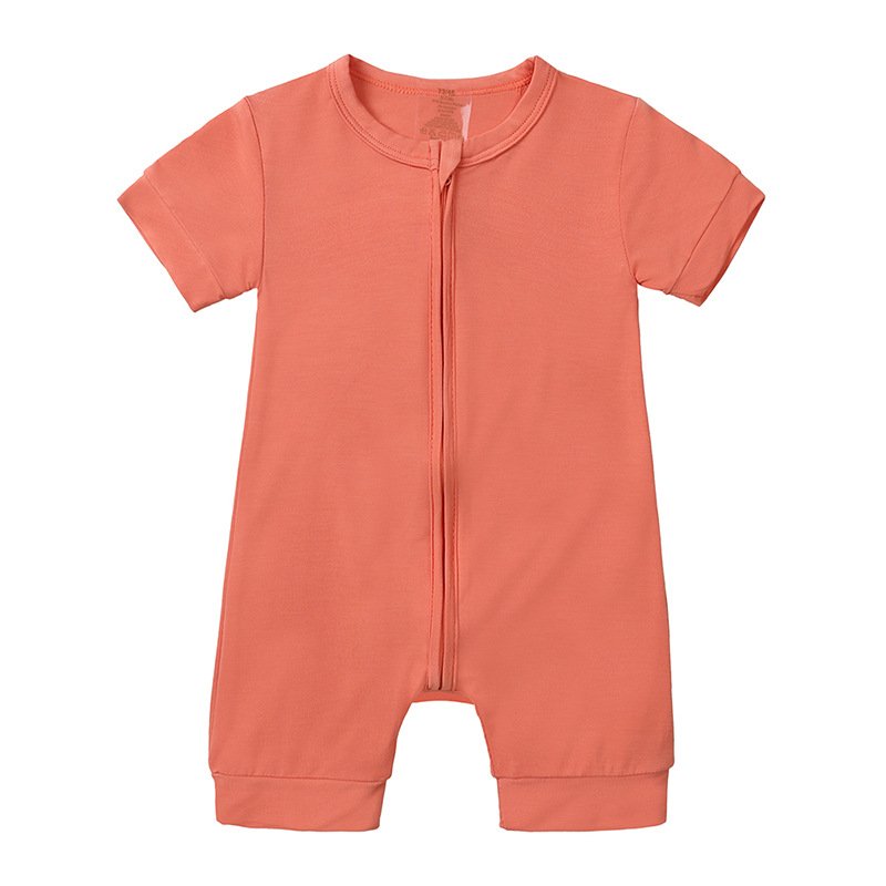Customization Bamboo Baby Pajamas Newborn Baby Clothing Unisex Zipper Solid Short Sleeved Baby Rompers Clothes Of Summer
