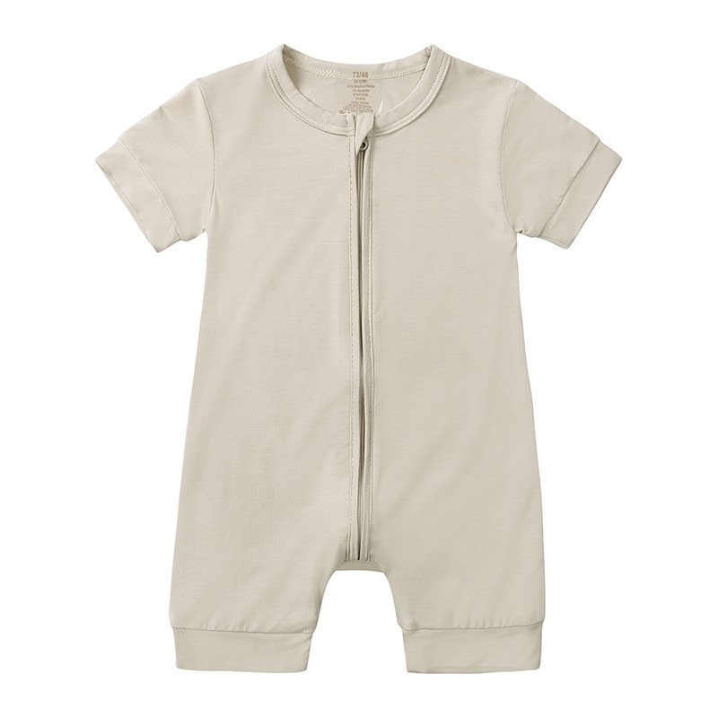 Customization Bamboo Baby Pajamas Newborn Baby Clothing Unisex Zipper Solid Short Sleeved Baby Rompers Clothes Of Summer