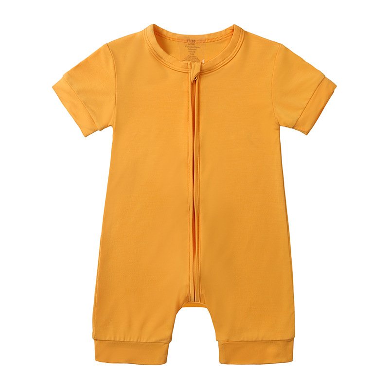Customization Bamboo Baby Pajamas Newborn Baby Clothing Unisex Zipper Solid Short Sleeved Baby Rompers Clothes Of Summer