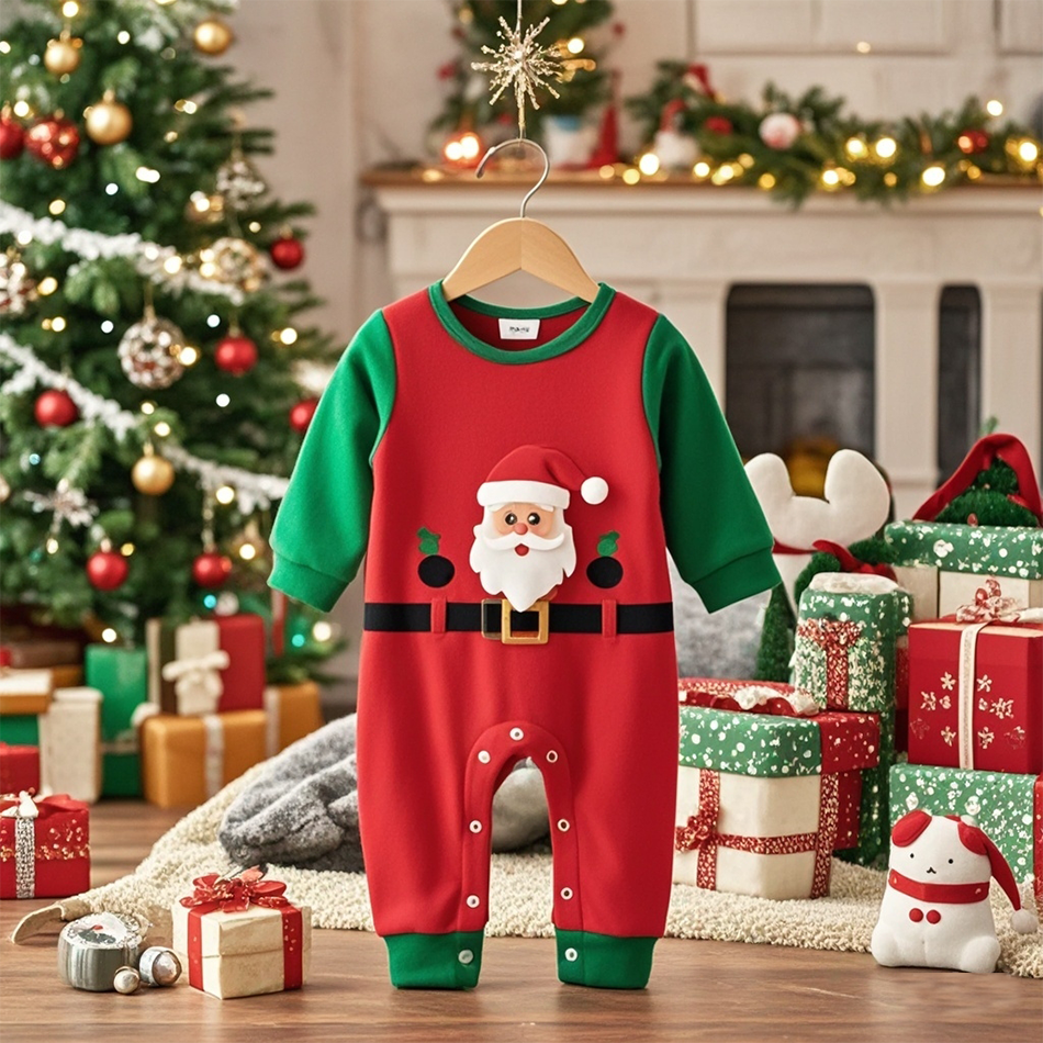 Unisex Custom Design Newborn Onesies Clothes Baby Romper Snap Button 100% Organic Cotton Long Sleeve Christmas Baby Clothes