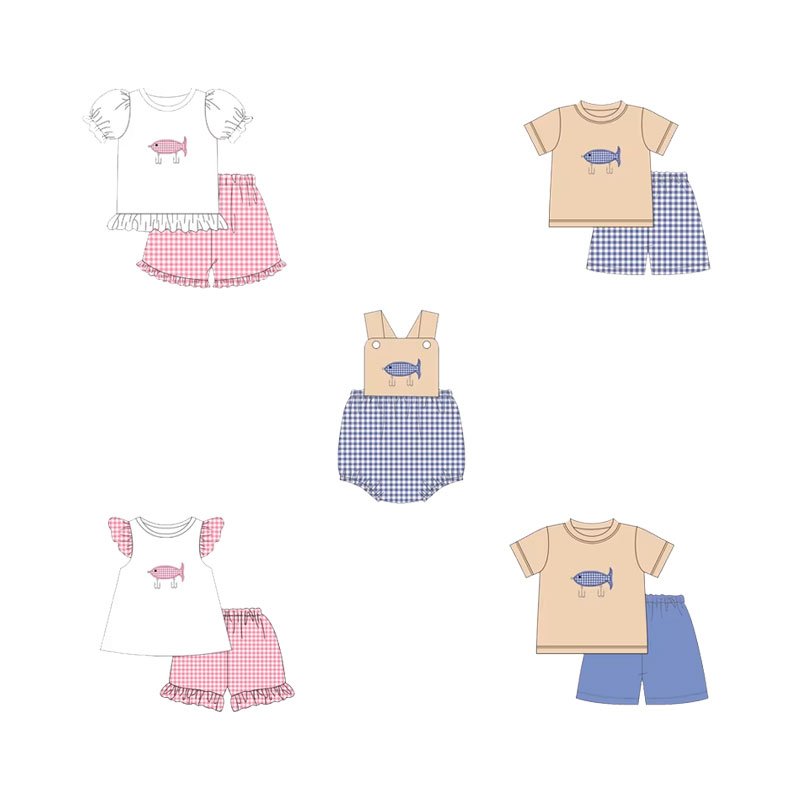 Boyis wholesale infants babys romper 100% cotton clothes fishhook applique casual wear