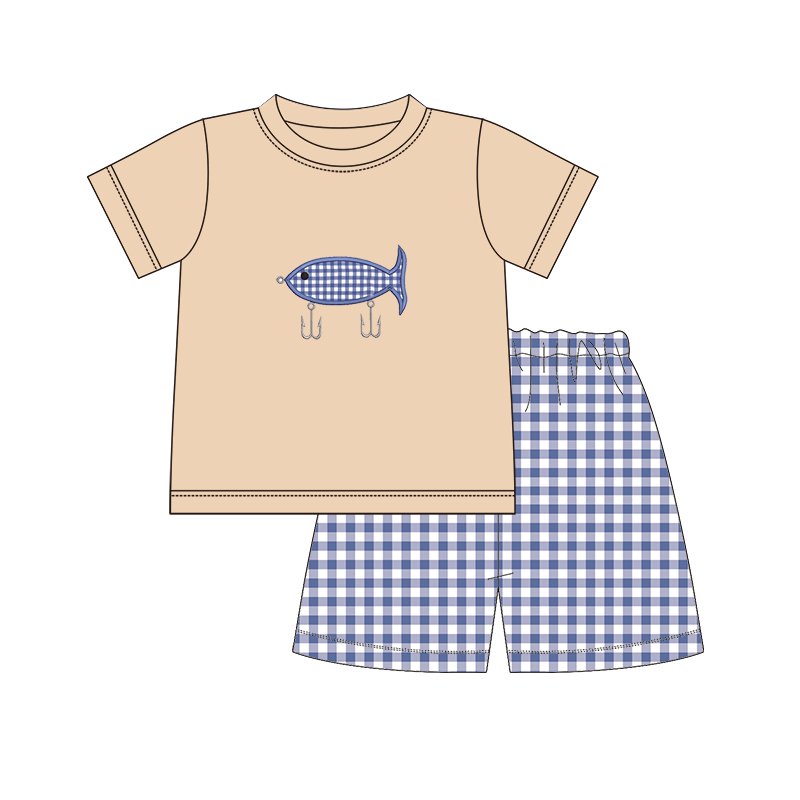 Boyis wholesale infants babys romper 100% cotton clothes fishhook applique casual wear