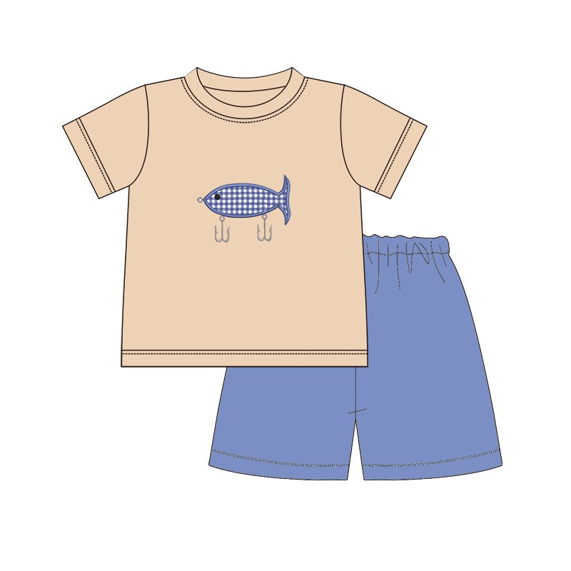 Boyis wholesale infants babys romper 100% cotton clothes fishhook applique casual wear