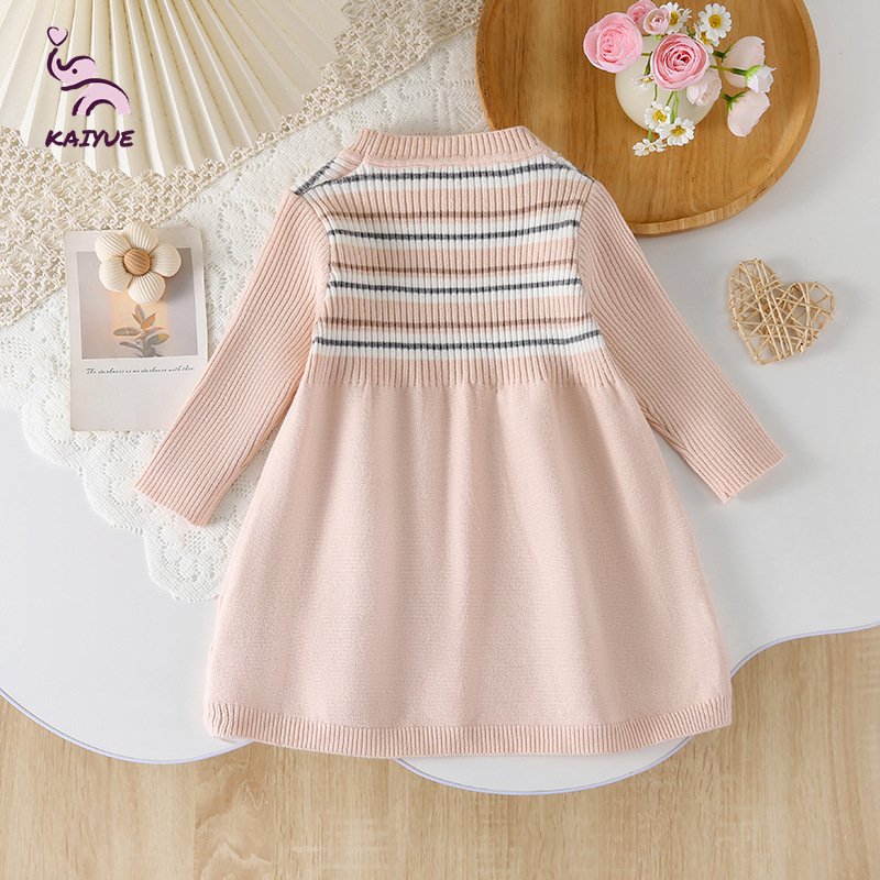 Autumn Warm Soft Knitted Dress for Girls Long Sleeve Baby Rompers Wholesale Daily Casual Clothing for Children
