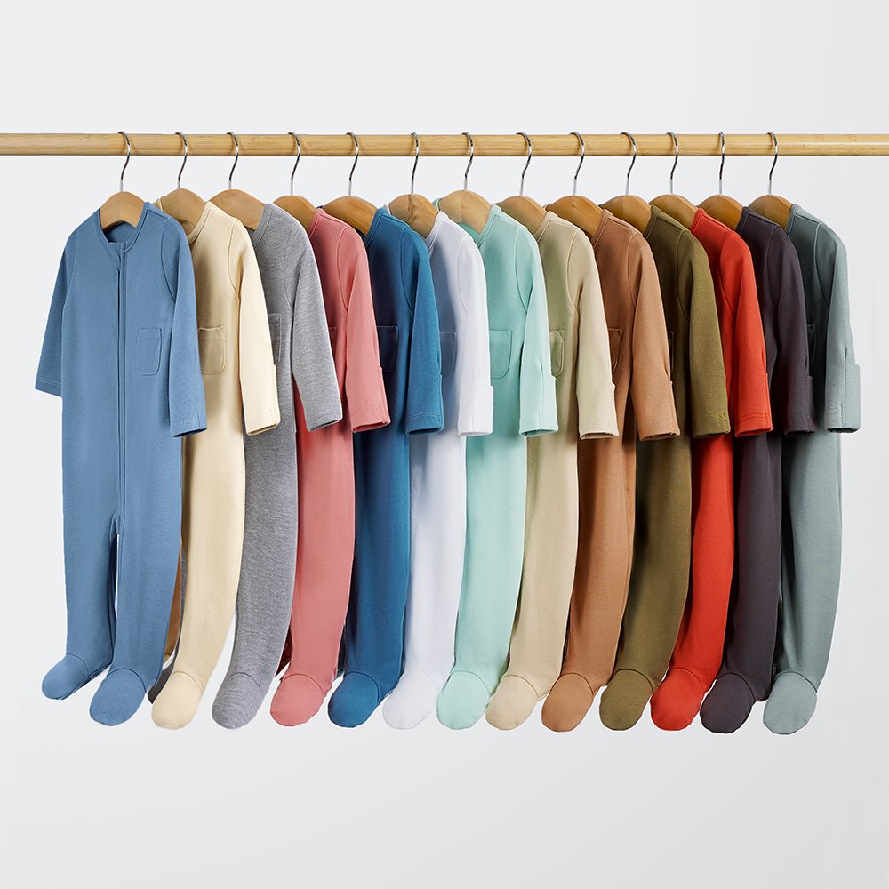 Wholesale 100% Organic Cotton Solid 13 Color Long Sleeve Footed Sleeper For Babies Newborn Pajamas Winter Baby Romper