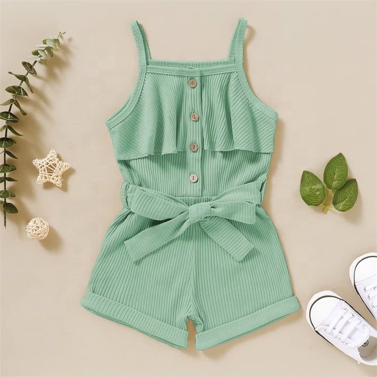Ribbed Knitted Toddler Romper Summer Infant Baby Girls Boys Solid Sleeveless Buttons Suspender Jumpsuit