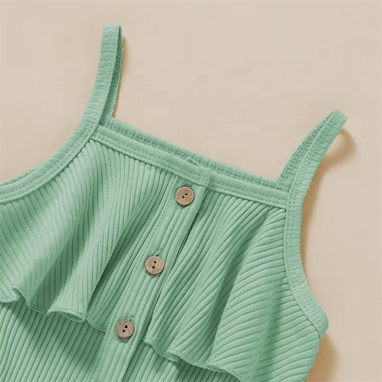 Ribbed Knitted Toddler Romper Summer Infant Baby Girls Boys Solid Sleeveless Buttons Suspender Jumpsuit