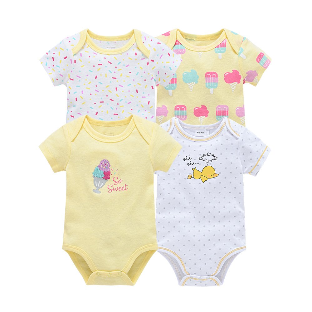 Summer Newborn Short Sleeved Jumpsuits Boys Girls Unisex Cartoon Print Three Piece Triangle Clothes Baby Rompers