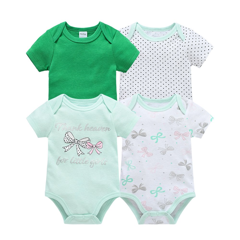Summer Newborn Short Sleeved Jumpsuits Boys Girls Unisex Cartoon Print Three Piece Triangle Clothes Baby Rompers