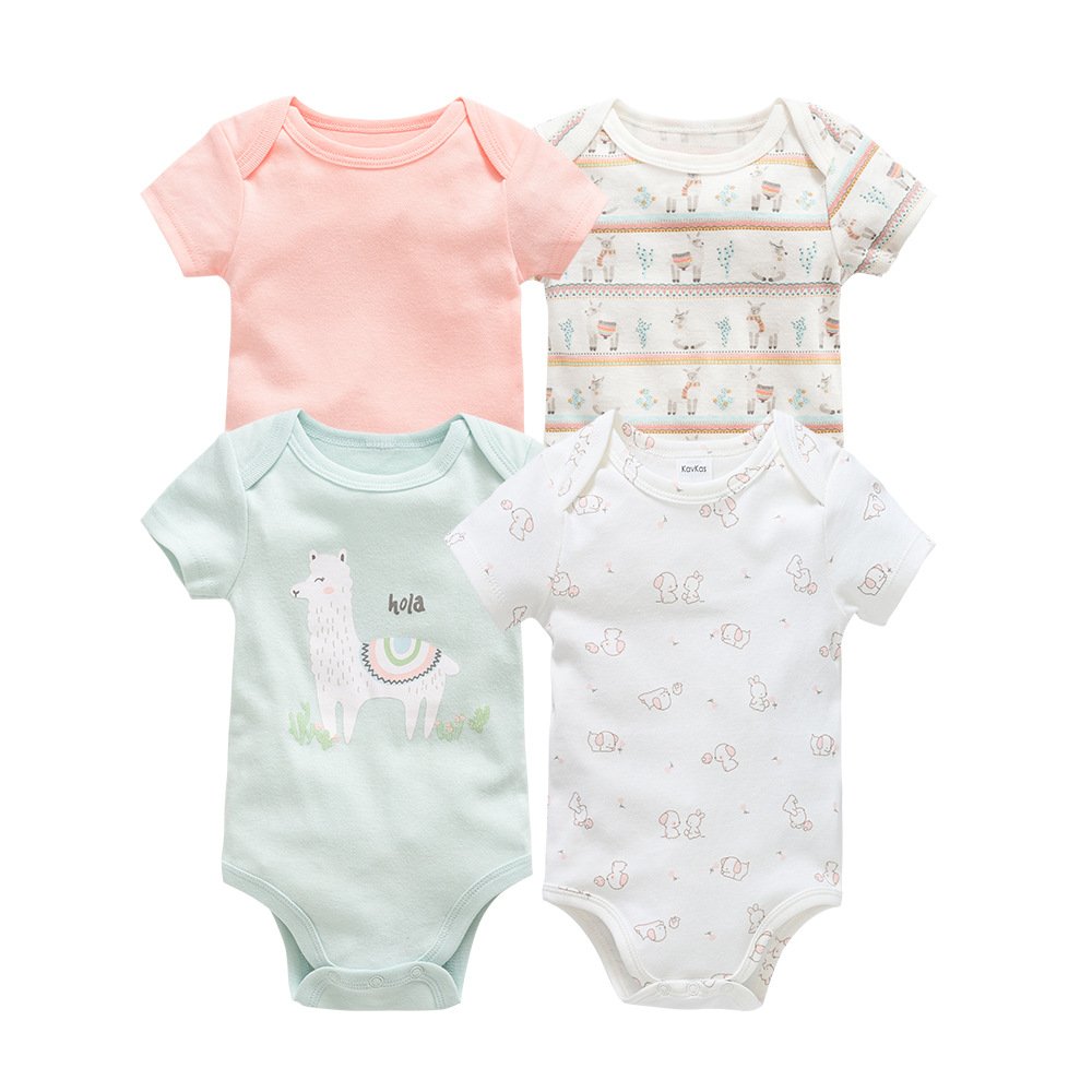 Summer Newborn Short Sleeved Jumpsuits Boys Girls Unisex Cartoon Print Three Piece Triangle Clothes Baby Rompers