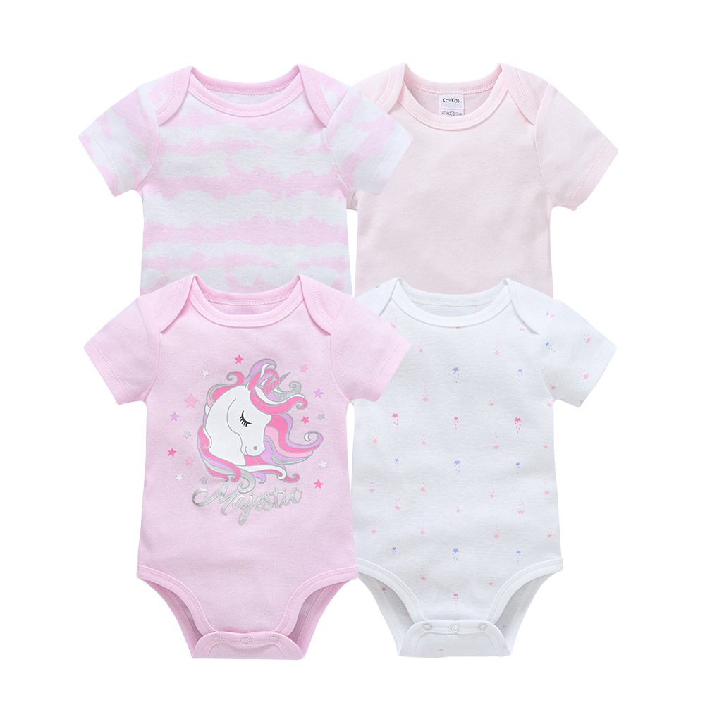 Summer Newborn Short Sleeved Jumpsuits Boys Girls Unisex Cartoon Print Three Piece Triangle Clothes Baby Rompers