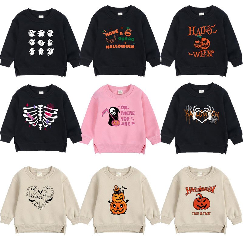 Halloween Children Outfit Fall 2024 Baby Clothes Pumpkin Bat Print Long Sleeve Solid Pants Kids Clothing Boys 2 Years Suit
