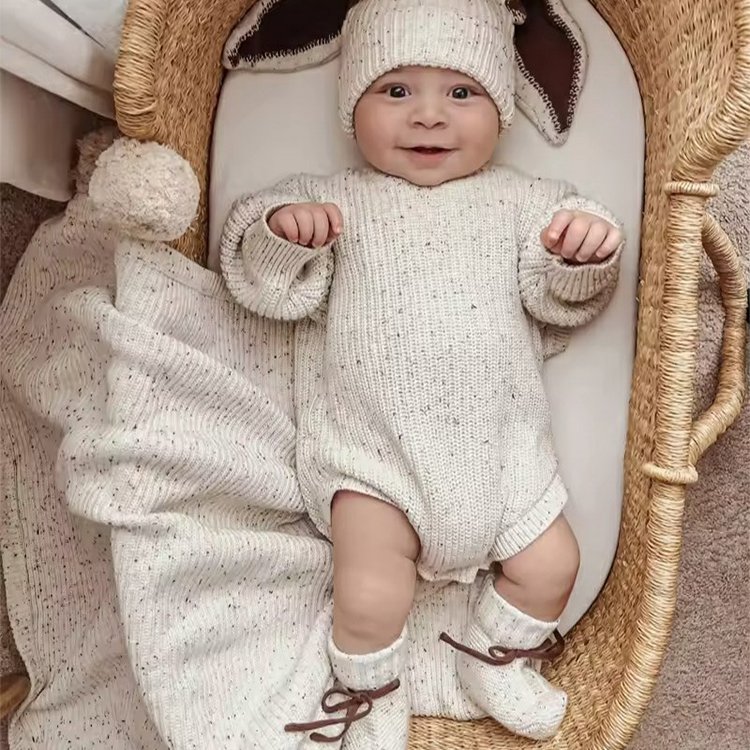 2024 Custom Baby Girls' Clothes Romper Onesies Newborn Spring Striped Long Sleeve Organic Cotton Knit Baby Romper