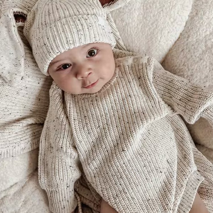 2024 Custom Baby Girls' Clothes Romper Onesies Newborn Spring Striped Long Sleeve Organic Cotton Knit Baby Romper
