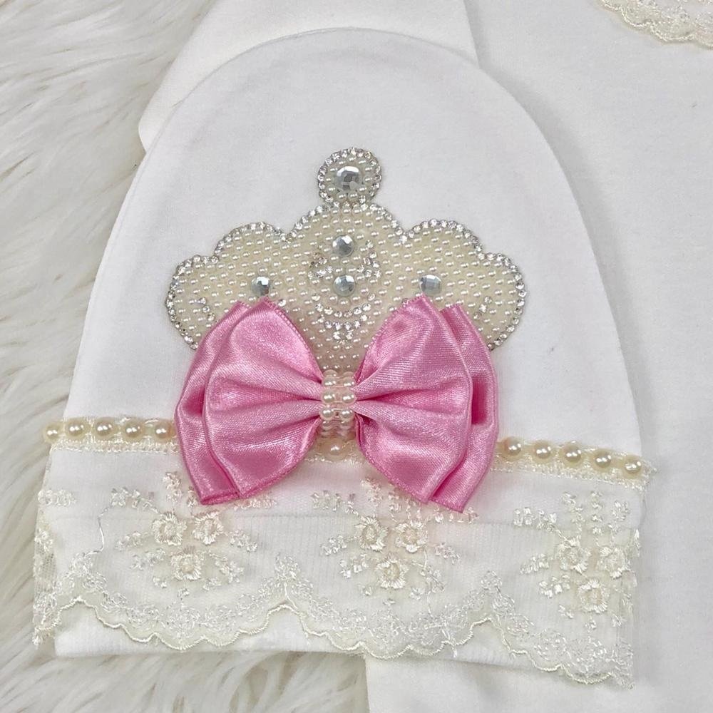 3 Pieces Cotton Fabric Knitted Wholesale Custom Newborn New Design Modern Clothes High Quality Luxury Pink Baby Girl Romper Set