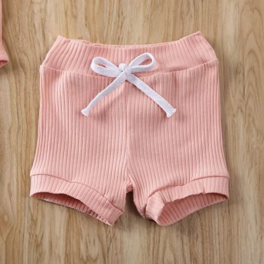 High Quality Newborn Baby Summer Two Pieces Clothes Set, Custom Baby Ribbed Knitted Cotton Romper