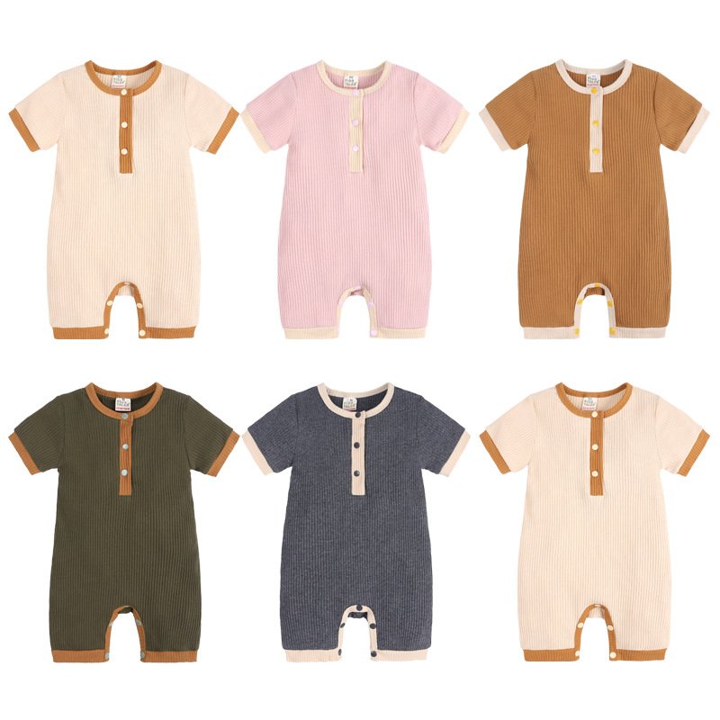 Newborn Baby Boy Girl Cotton Romper Knitted Ribbed Jumpsuit Infant Clothes Outfit Overalls