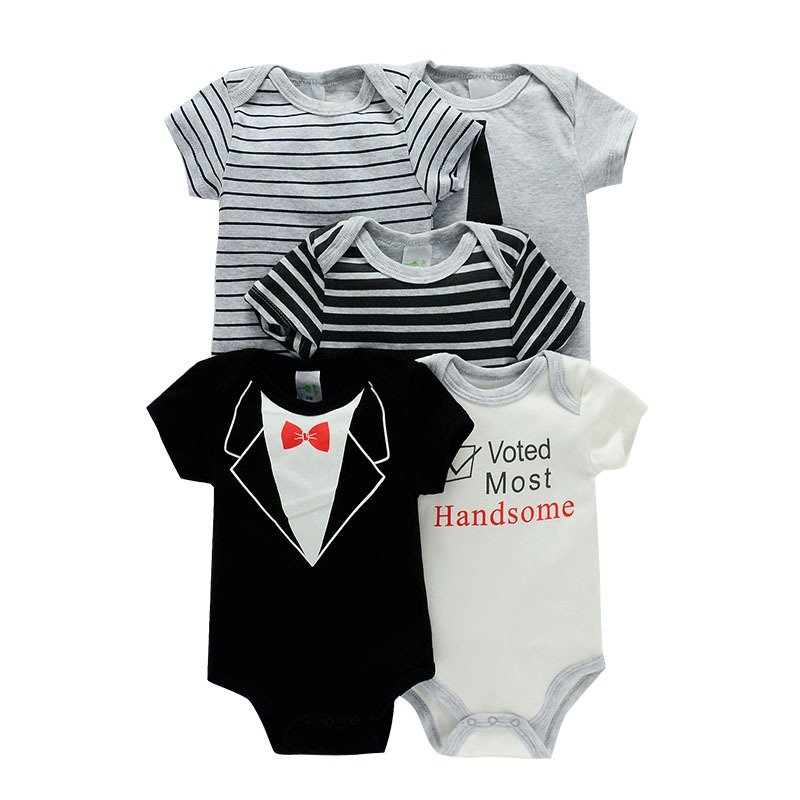 summer children wear newborn baby romper boy and girl rompers short-sleeve kids clothes 5 piece sets cotton knit baby jumpsuit