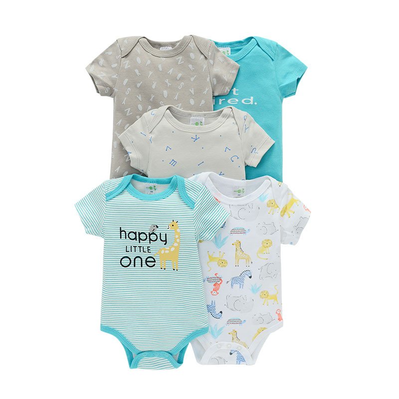 summer children wear newborn baby romper boy and girl rompers short-sleeve kids clothes 5 piece sets cotton knit baby jumpsuit