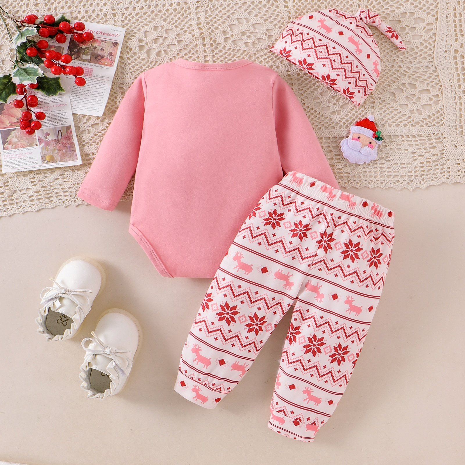 Baby Girl Christmas Clothes Suit autumn and winter Santa Claus Romper With Long Trousers + Hat suit