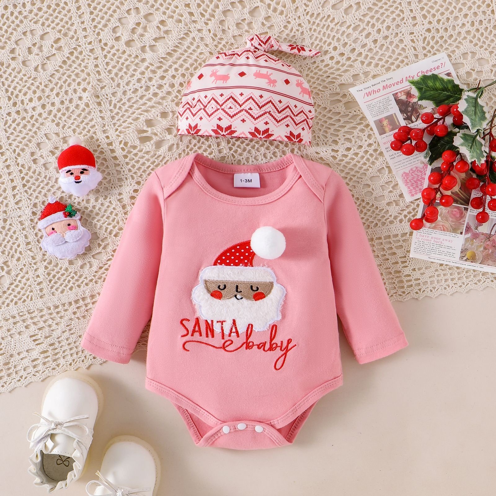 Baby Girl Christmas Clothes Suit autumn and winter Santa Claus Romper With Long Trousers + Hat suit