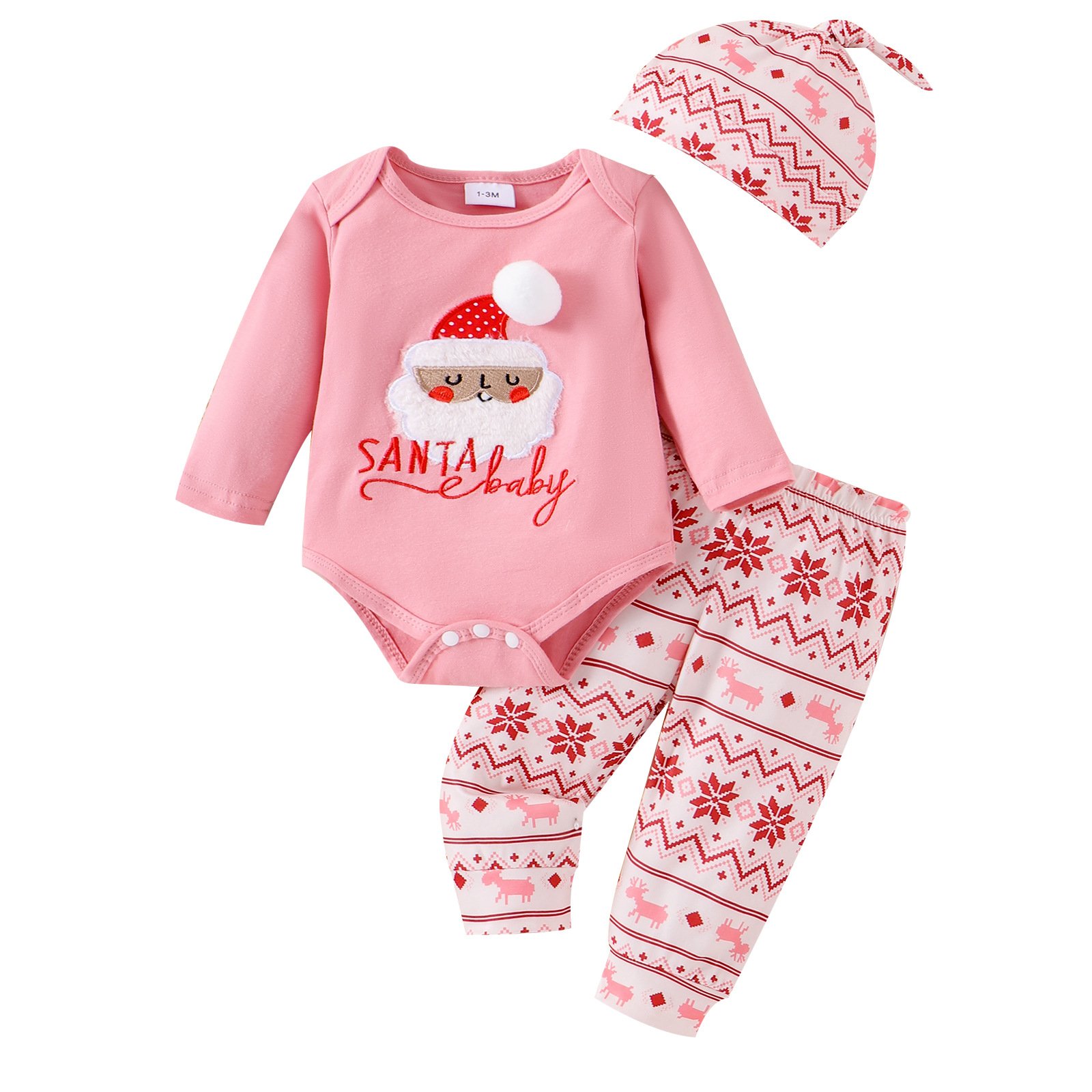 Baby Girl Christmas Clothes Suit autumn and winter Santa Claus Romper With Long Trousers + Hat suit