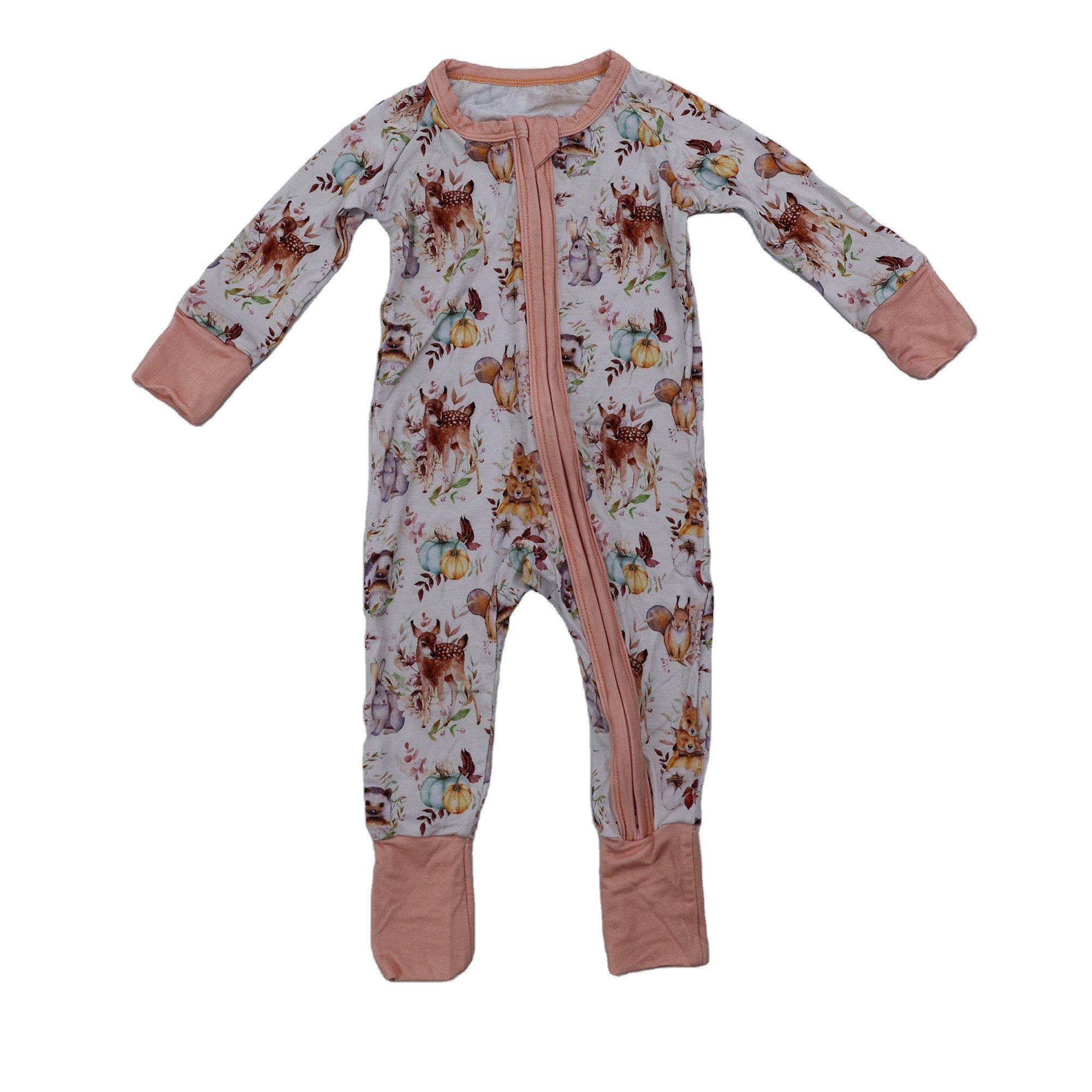 Qingli OEM Hot selling Baby Clothing Soft Lovely Digital Print High Quality Bamboo Viscose Zipper Baby Rompers