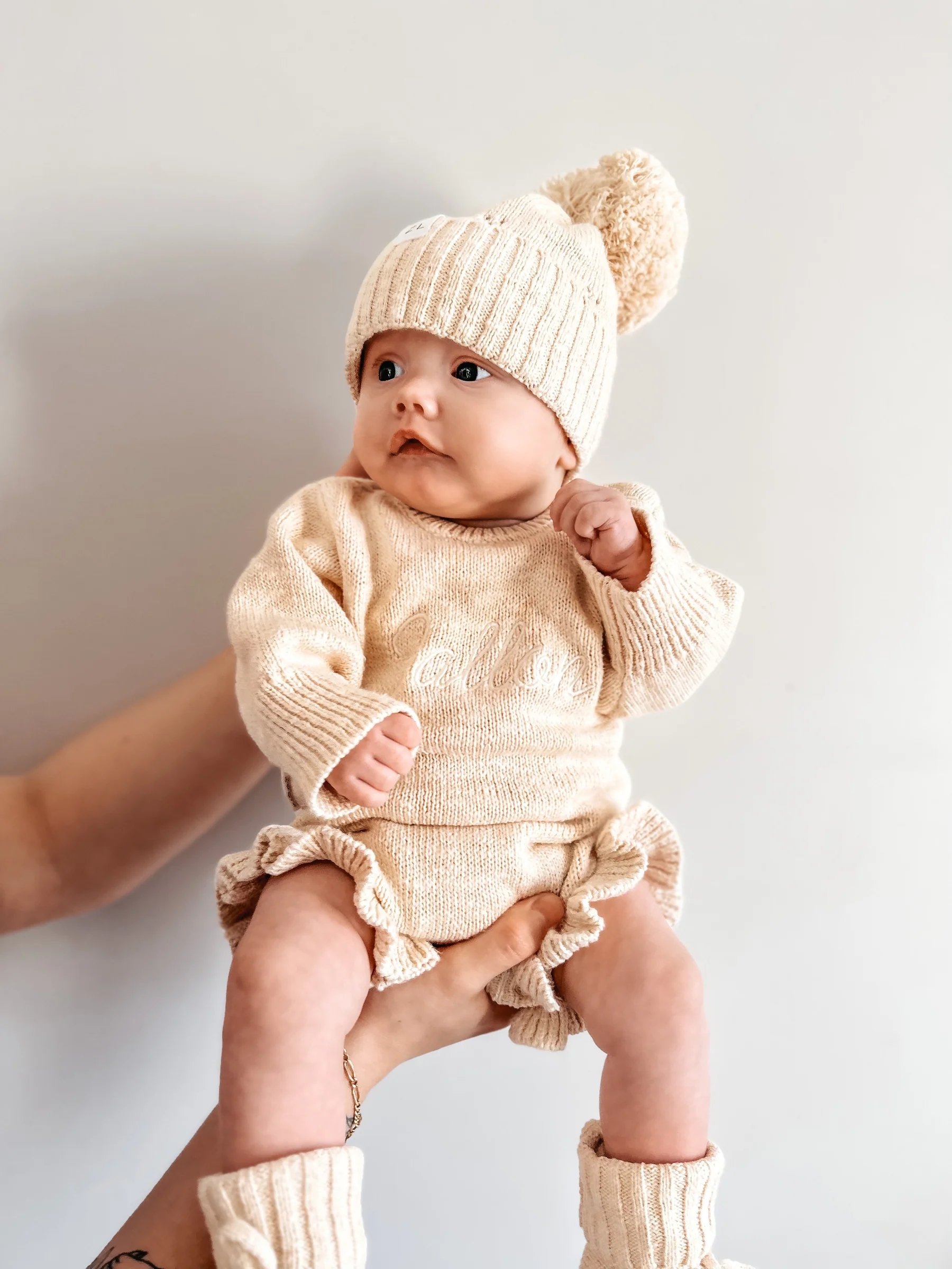 Custom Long Sleeve Chunky Knit Fall Baby Girls Sweater Knitter Clothes Rompers