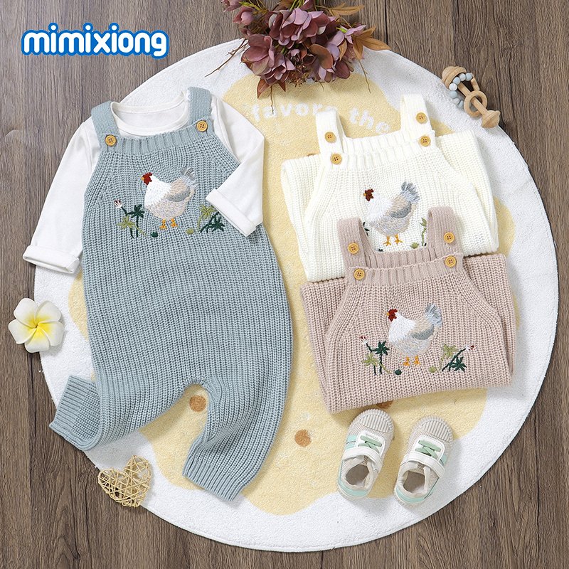 mimixiong Baby Romper Hand-Embroidered Knitted Sleeveless Baby Rompers Hen Infant Baby Jumpsuit