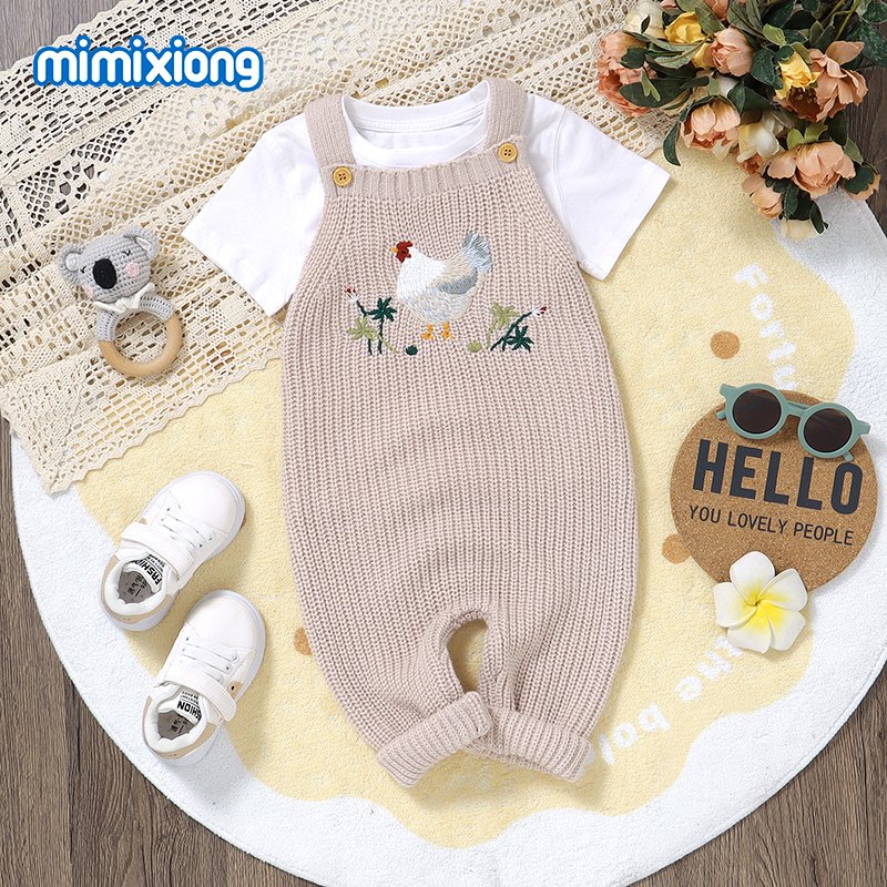 mimixiong Baby Romper Hand-Embroidered Knitted Sleeveless Baby Rompers Hen Infant Baby Jumpsuit