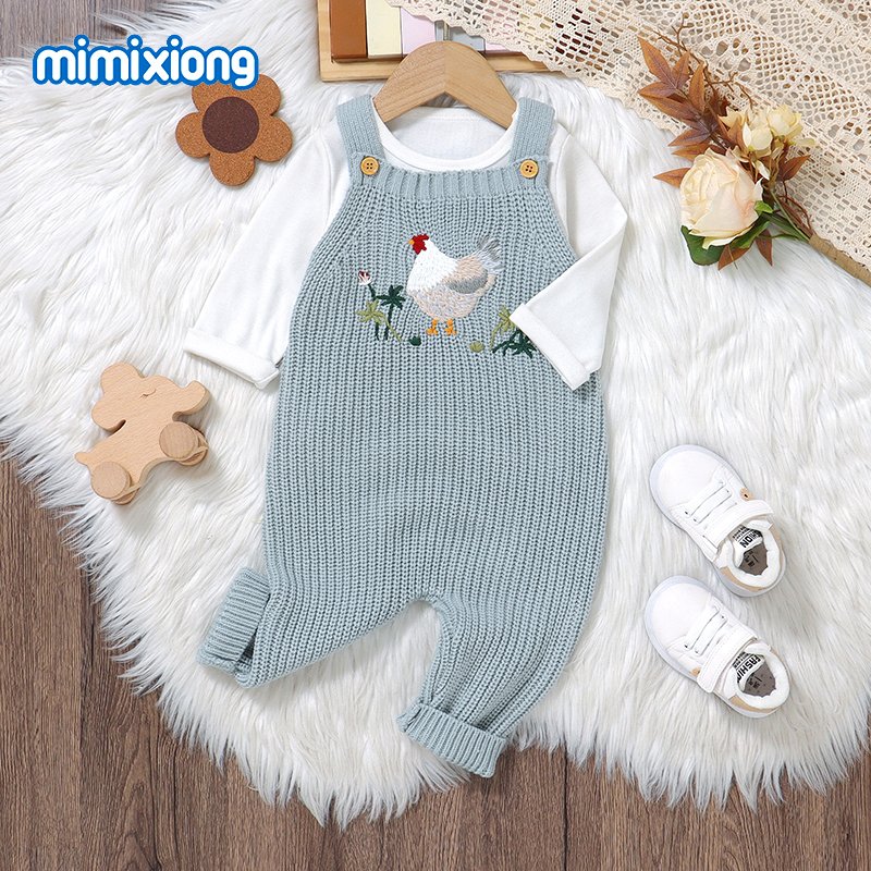 mimixiong Baby Romper Hand-Embroidered Knitted Sleeveless Baby Rompers Hen Infant Baby Jumpsuit