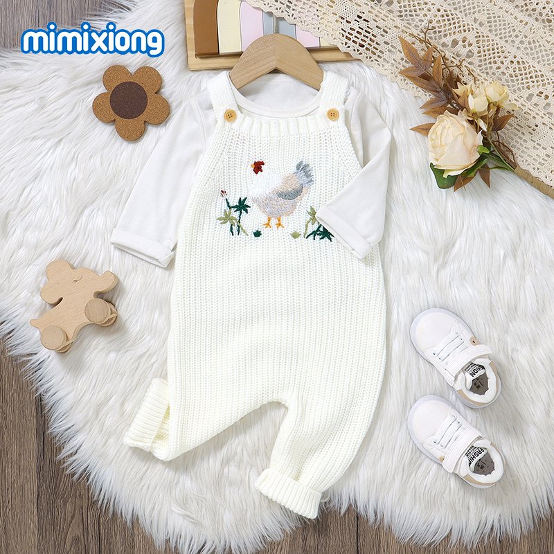 mimixiong Baby Romper Hand-Embroidered Knitted Sleeveless Baby Rompers Hen Infant Baby Jumpsuit