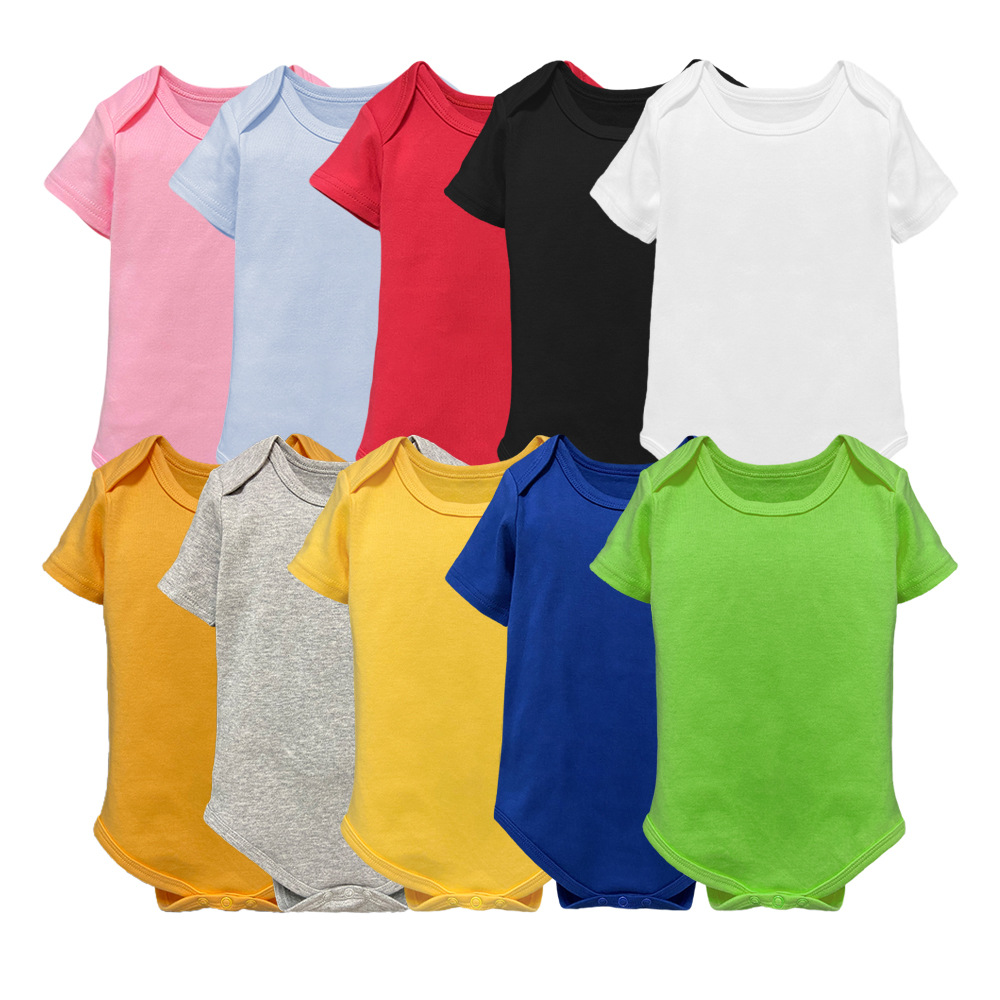 2024 Custom Logo Unisex Baby Girls Boys Clothes Plain Onesie Short Sleeve Infant Bodysuit Cotton Solid White Blank Baby Romper