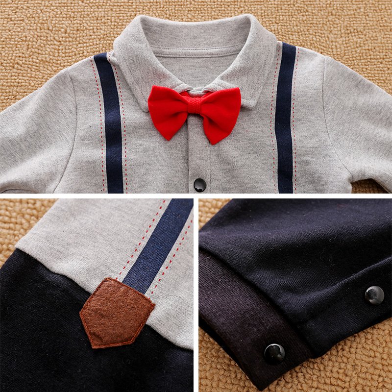 Baby onesie gray strap design style long sleeve spring and autumn newborn clothes children's clothing factory direct sales