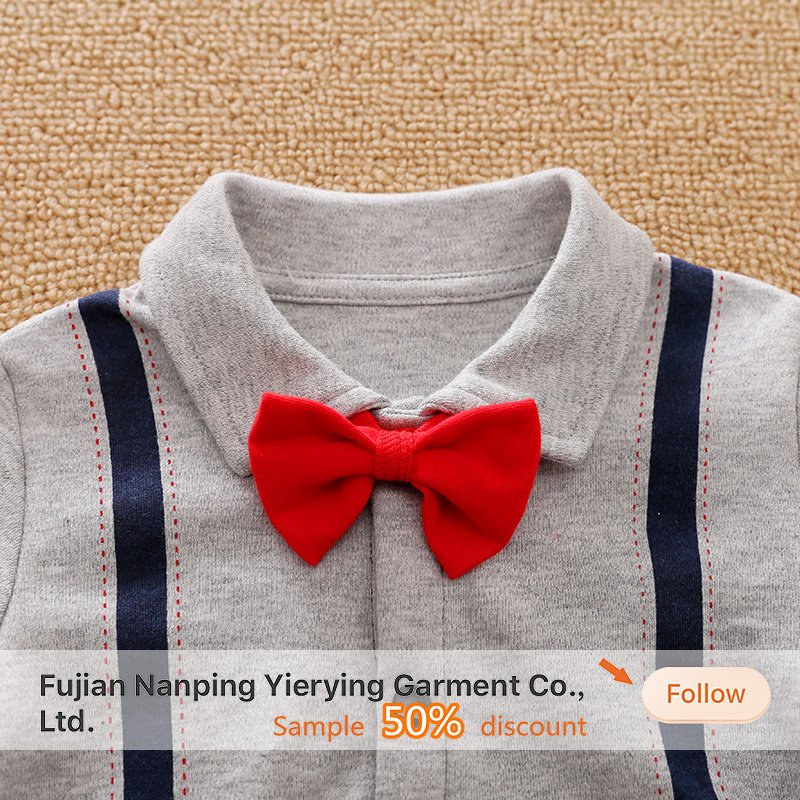 Baby onesie gray strap design style long sleeve spring and autumn newborn clothes children's clothing factory direct sales