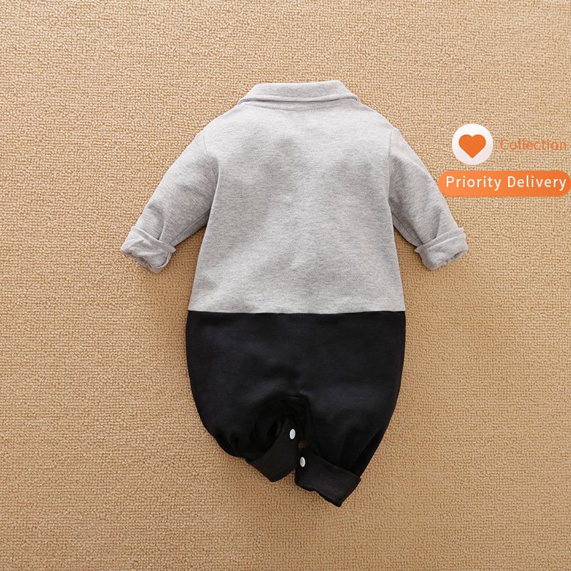 Baby onesie gray strap design style long sleeve spring and autumn newborn clothes children's clothing factory direct sales
